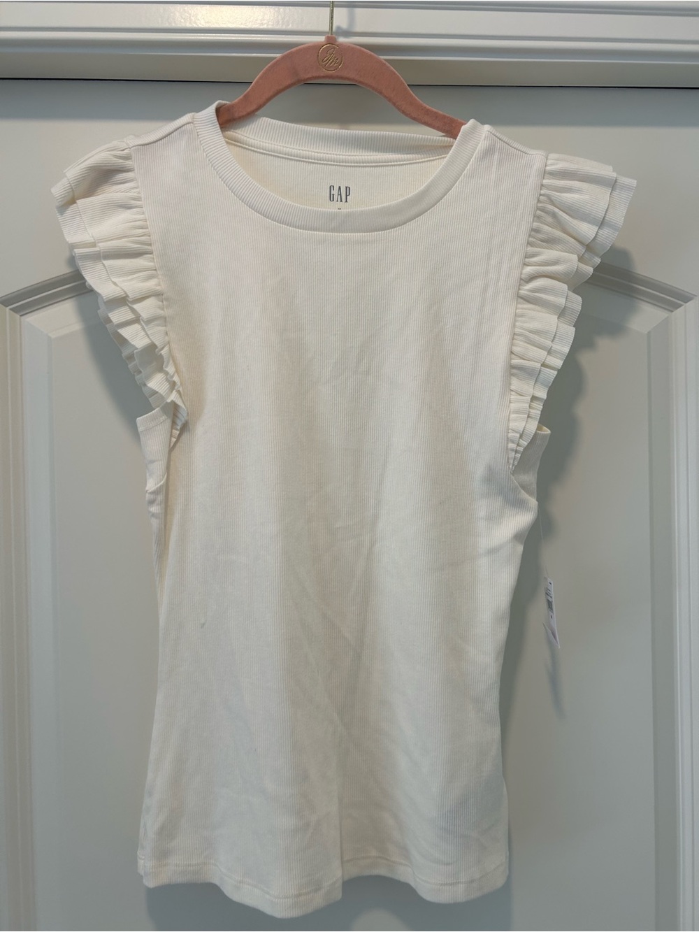 GAP Women's White Ruffle Sleeve Tank Top